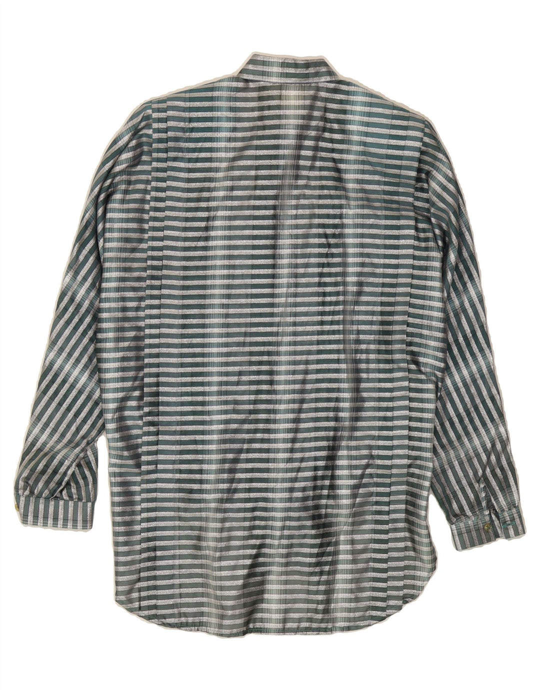 VINTAGE Womens Oversized Front Tie Shirt Blouse IT 46 Large Green Striped Vintage Vintage and Second-Hand Vintage from Messina Hembry 