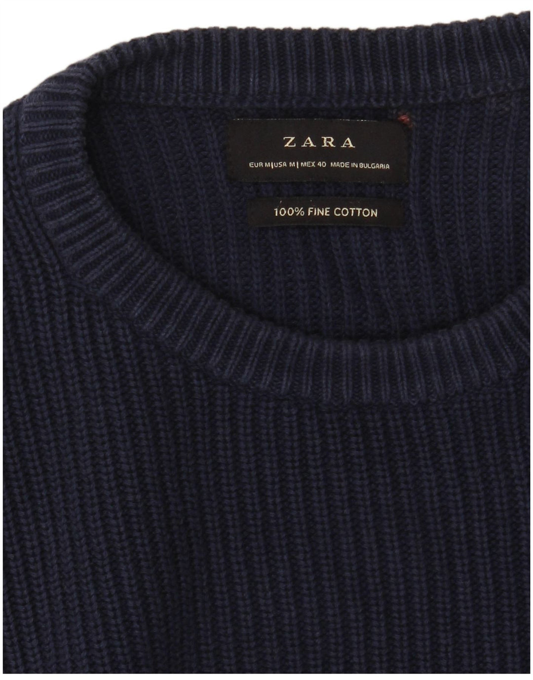 Мужской джемпер с круглым вырезом ZARA, средний темно-синий хлопковый свитер