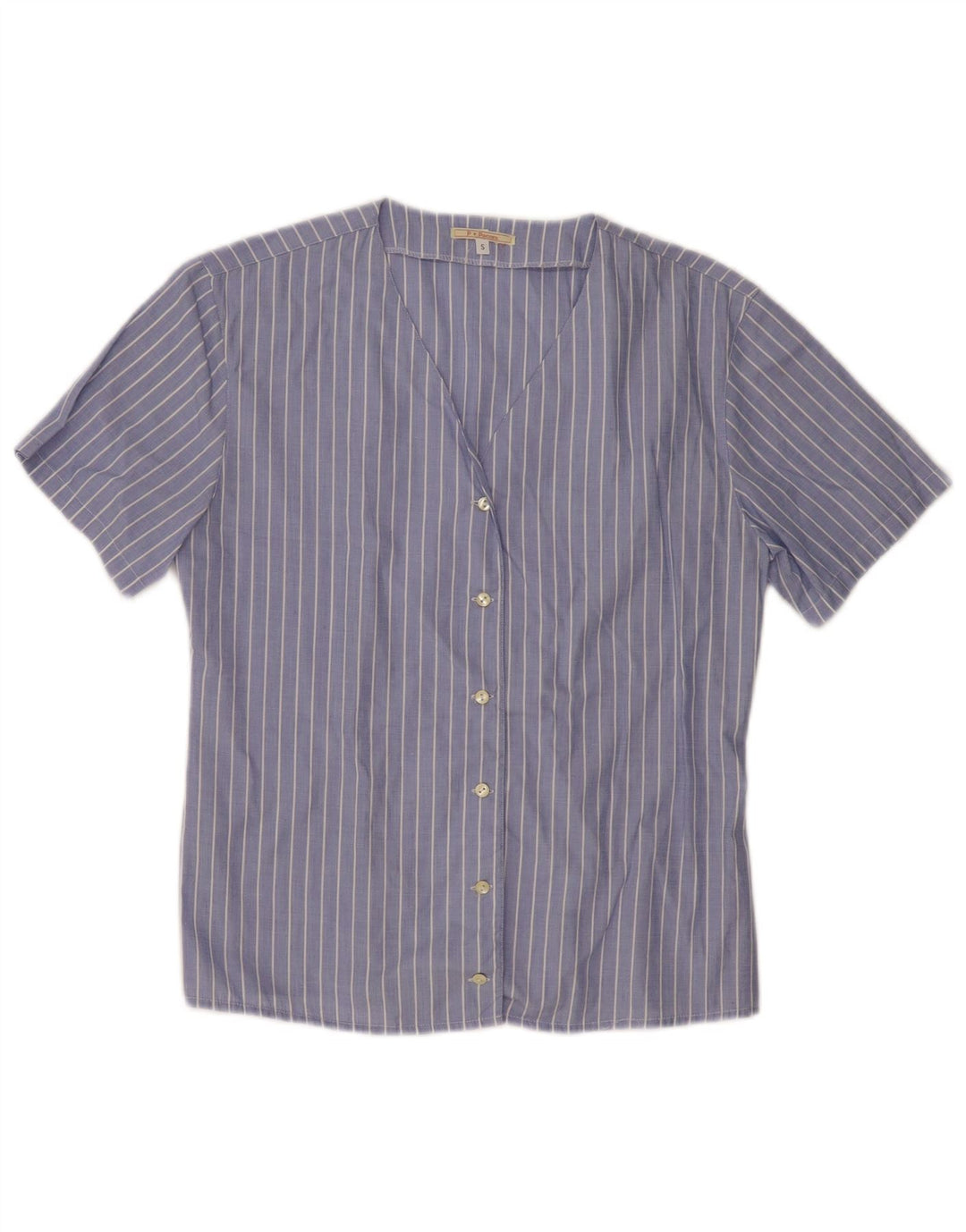 PAOLO PECORA Женская рубашка с коротким рукавом UK 10, маленькая синяя хлопковая полоска
