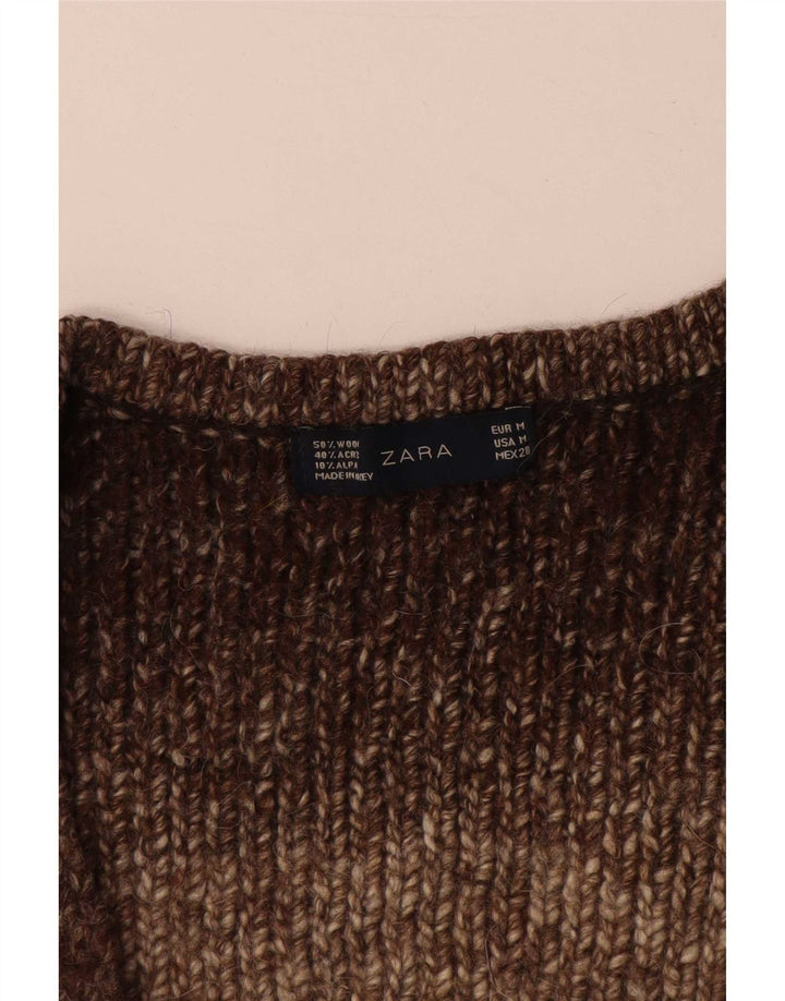 Женский укороченный кардиган Zara UK 14, шерсть среднего коричневого цвета