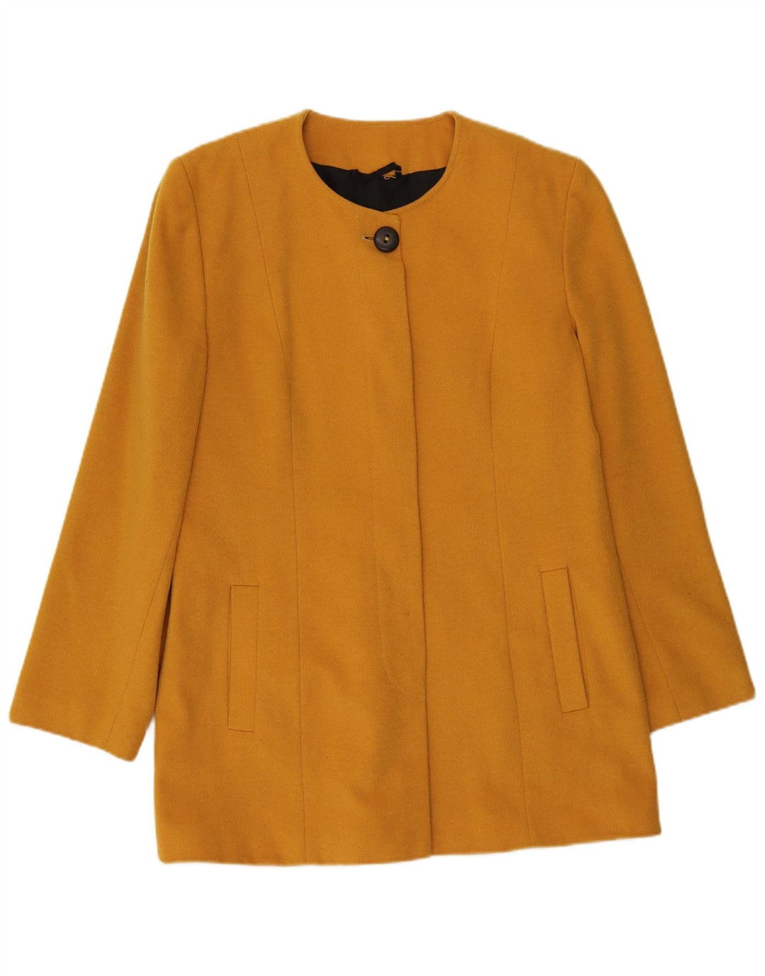 VINTAGE Womens Longline Blazer Jacket EU 42 Large Yellow Wool