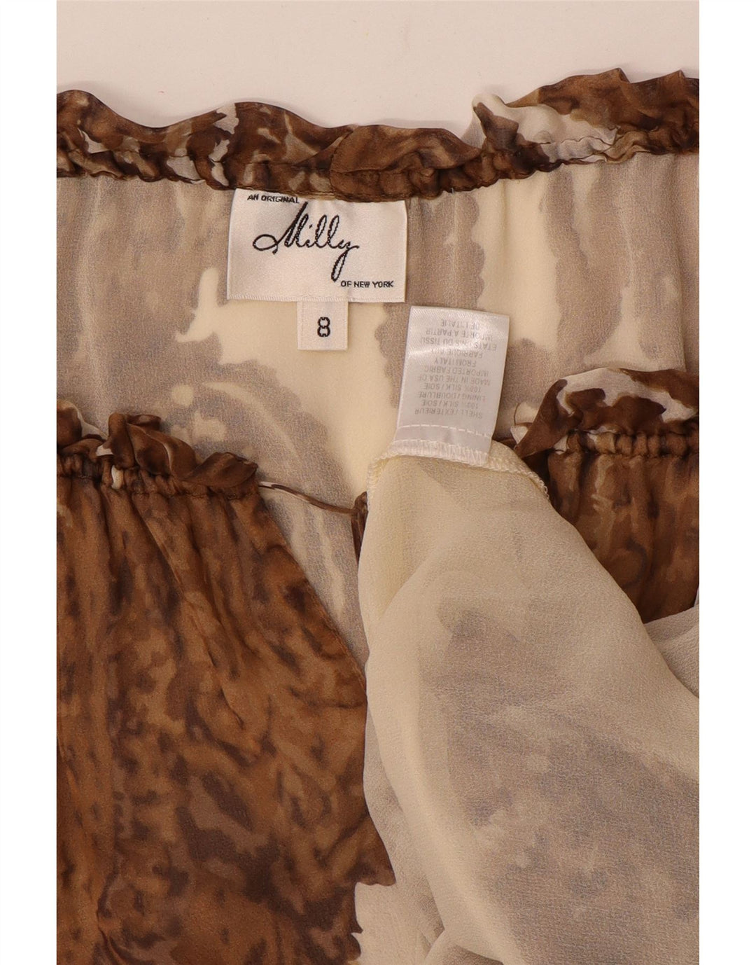 Женский топ Milly с открытыми плечами и рукавами 3/4, США 8, средний коричневый шелк с узором пейсли