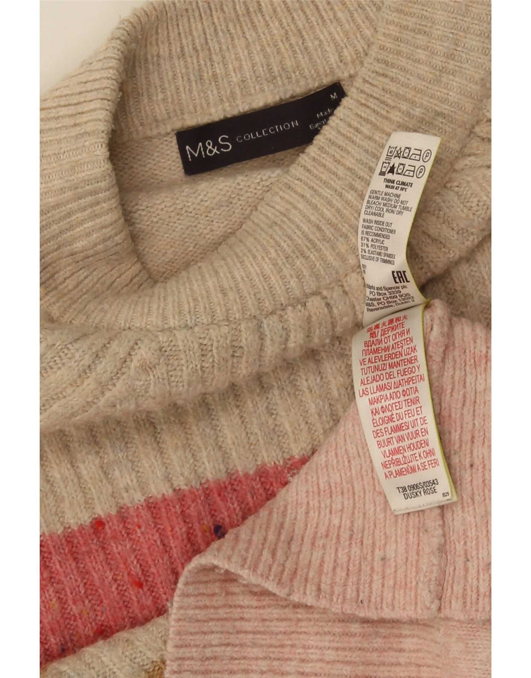 Женский джемпер с круглым вырезом Marks & Spencer UK 16, средний розовый в полоску