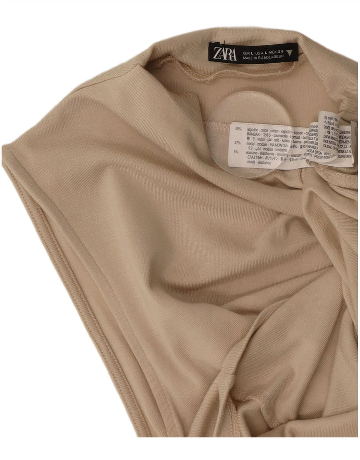 ZARA Womens Vest Top UK 14 Large Beige Cotton