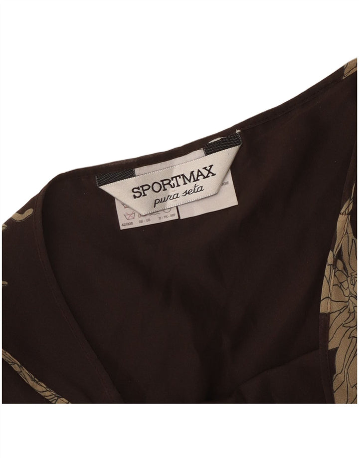 Женское платье-футляр без рукавов SPORTMAX UK 6 XS Коричневое шелковое с цветочным принтом