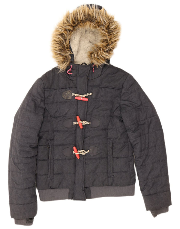 Женская утепленная куртка с капюшоном Superdry UK 12, средний темно-синий полиэстер