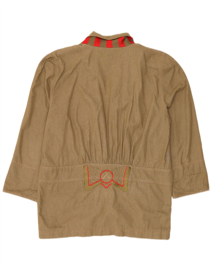 Винтажный женский удлиненный пиджак на 3 пуговицах IT 42, хлопковый средний зеленый цвет