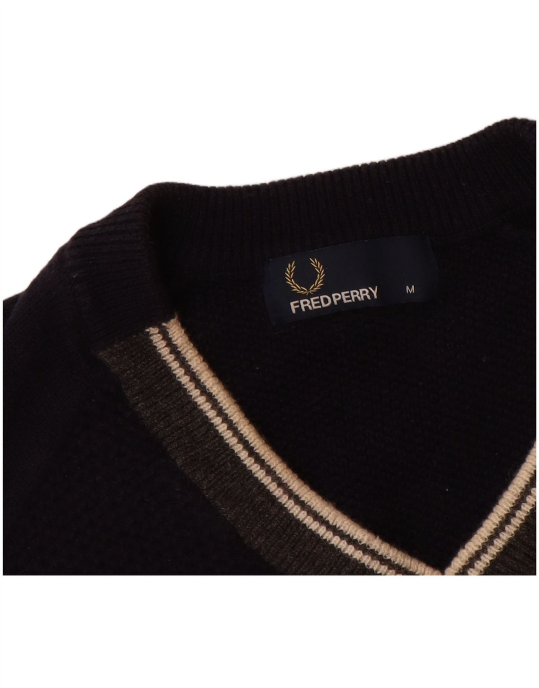Мужской джемпер с v-образным вырезом FRED PERRY, средний темно-синий шерстяной свитер
