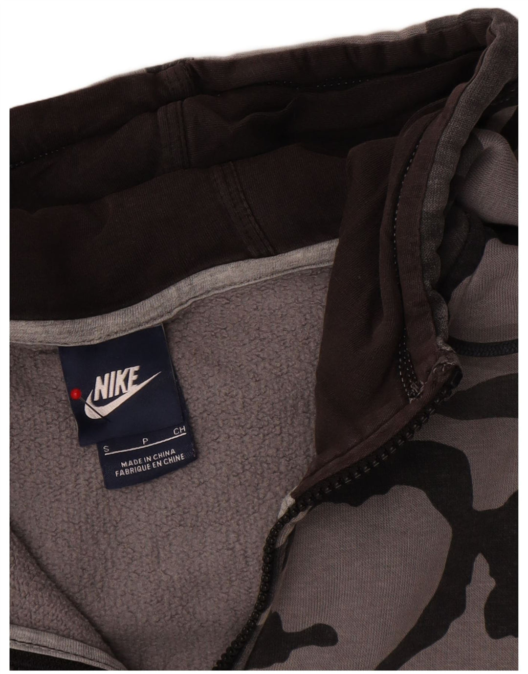 Мужской свитер с капюшоном на молнии Nike, маленький серый камуфляжный хлопковый свитер