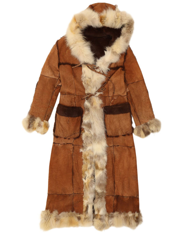 Женская двусторонняя шуба Twin-Set с капюшоном UK 10, маленькая коричневая