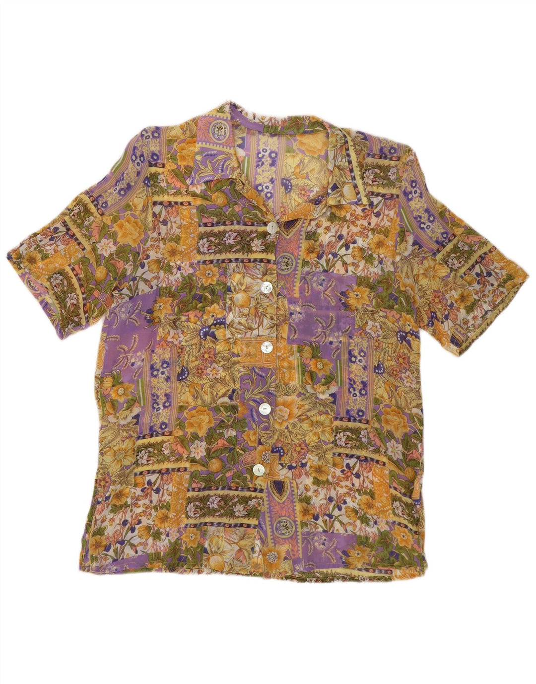 Винтажная женская блузка-рубашка с коротким рукавом, Великобритания, 12, средний разноцветный цветочный принт