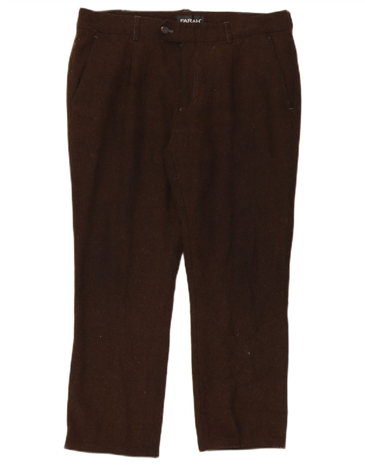 FARAH Мужские прямые костюмные брюки W34 L26 Коричневые шерстяные