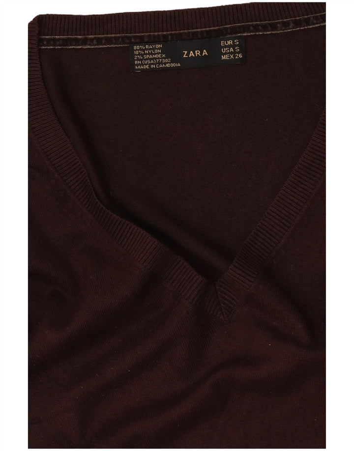 Женский джемпер с v-образным вырезом Zara UK 10, маленький коричневый вискоза