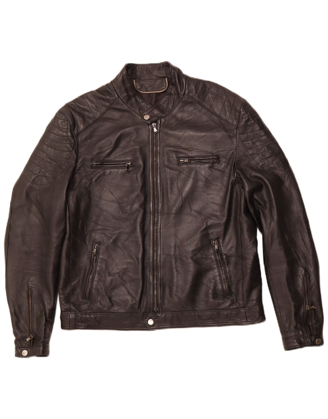 Мужская кожаная куртка-гонщик VINTAGE IT 54 2XL черная кожа