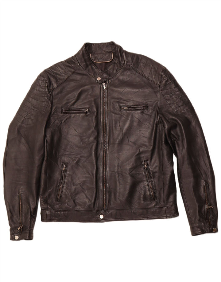 Мужская кожаная куртка-гонщик VINTAGE IT 54 2XL черная кожа