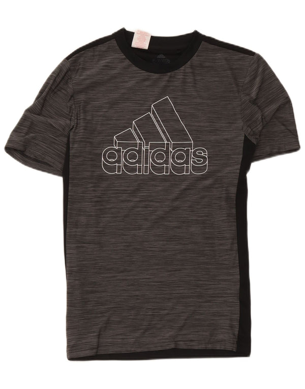 Футболка Adidas с рисунком Aeroready для мальчиков 15–16 лет, серая с цветными блоками