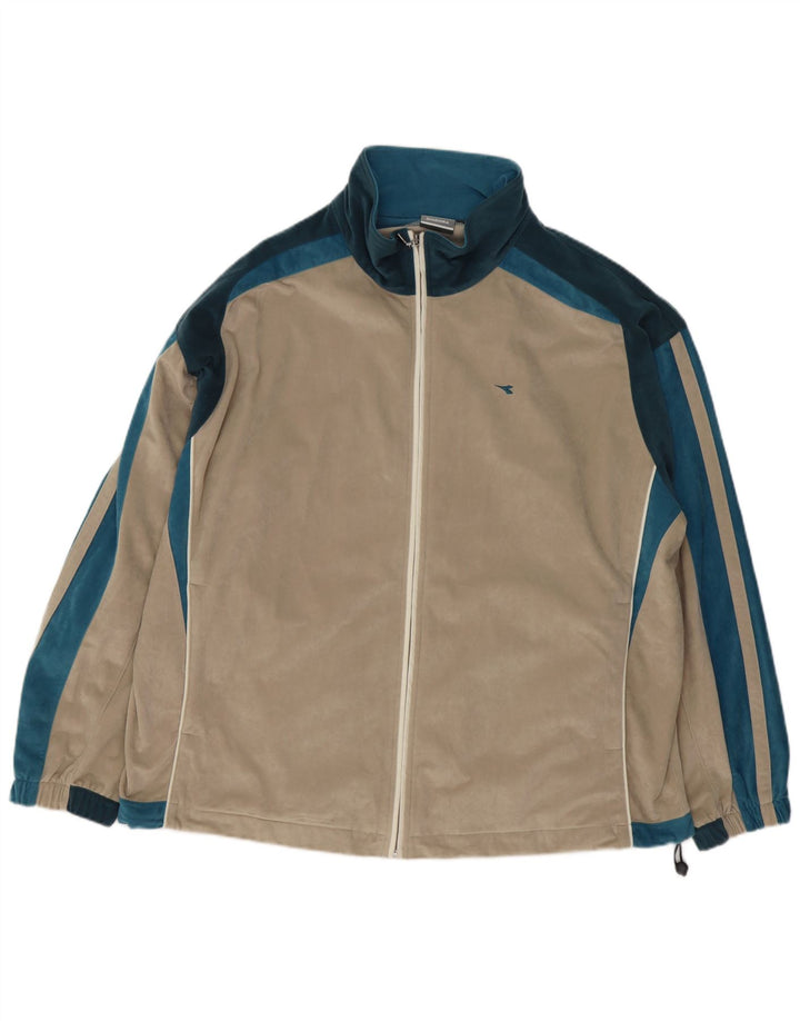 Мужской велюровый спортивный костюм Diadora 3XL, бежевый, полиэстер с цветными блоками