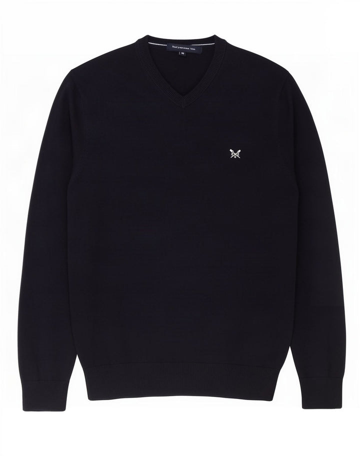 Crew Clothing Мужской джемпер с v-образным вырезом, свитер среднего размера, темно-синий, хлопок