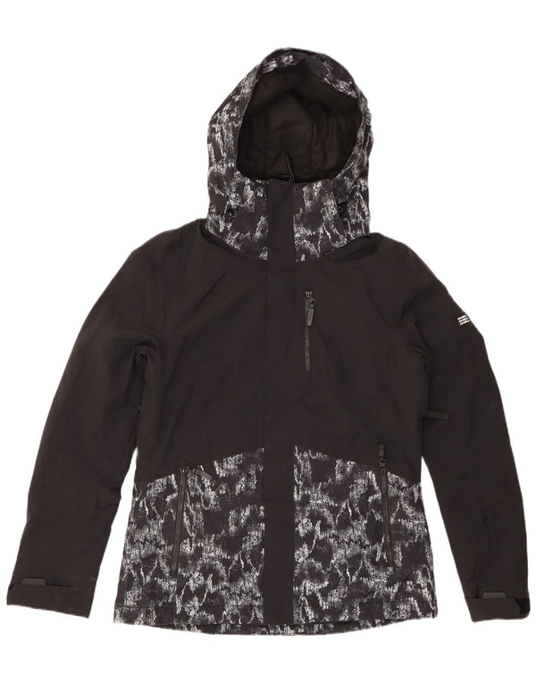 O'NEILL Womens Abstract Pattern Hooded Rain Jacket UK 14 Medium Black