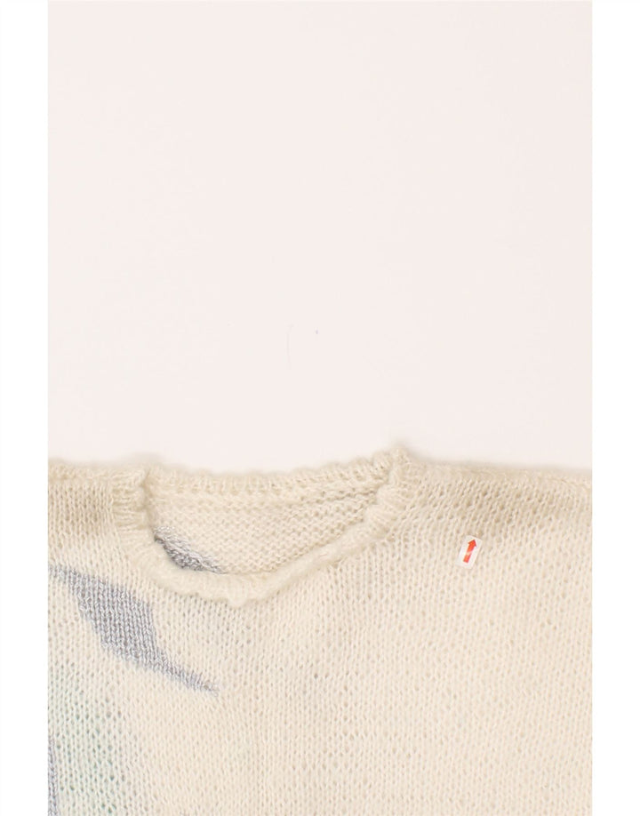 VINTAGE Womens Crew Neck Jumper Sweater UK 14 Medium White Colourblock Vintage Vintage and Second-Hand Vintage from Messina Hembry 