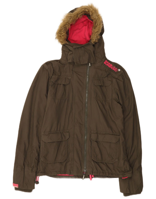 Женская ветровка с капюшоном Superdry UK 16, большой нейлон цвета хаки