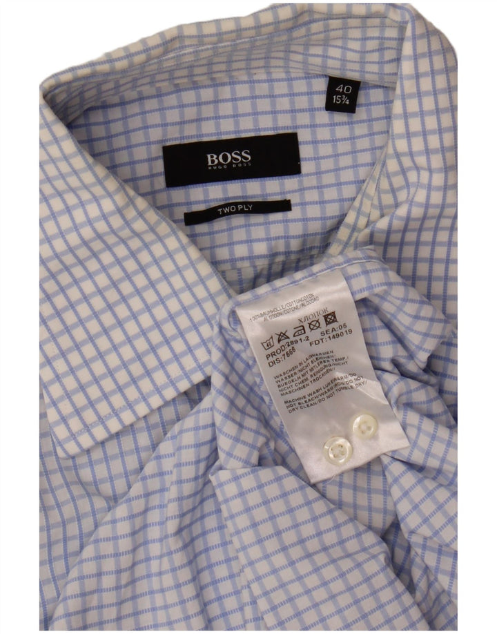 Мужская рубашка Hugo Boss, размер 40, 15, 3/4, средний синий, хлопок в мелкую клетку