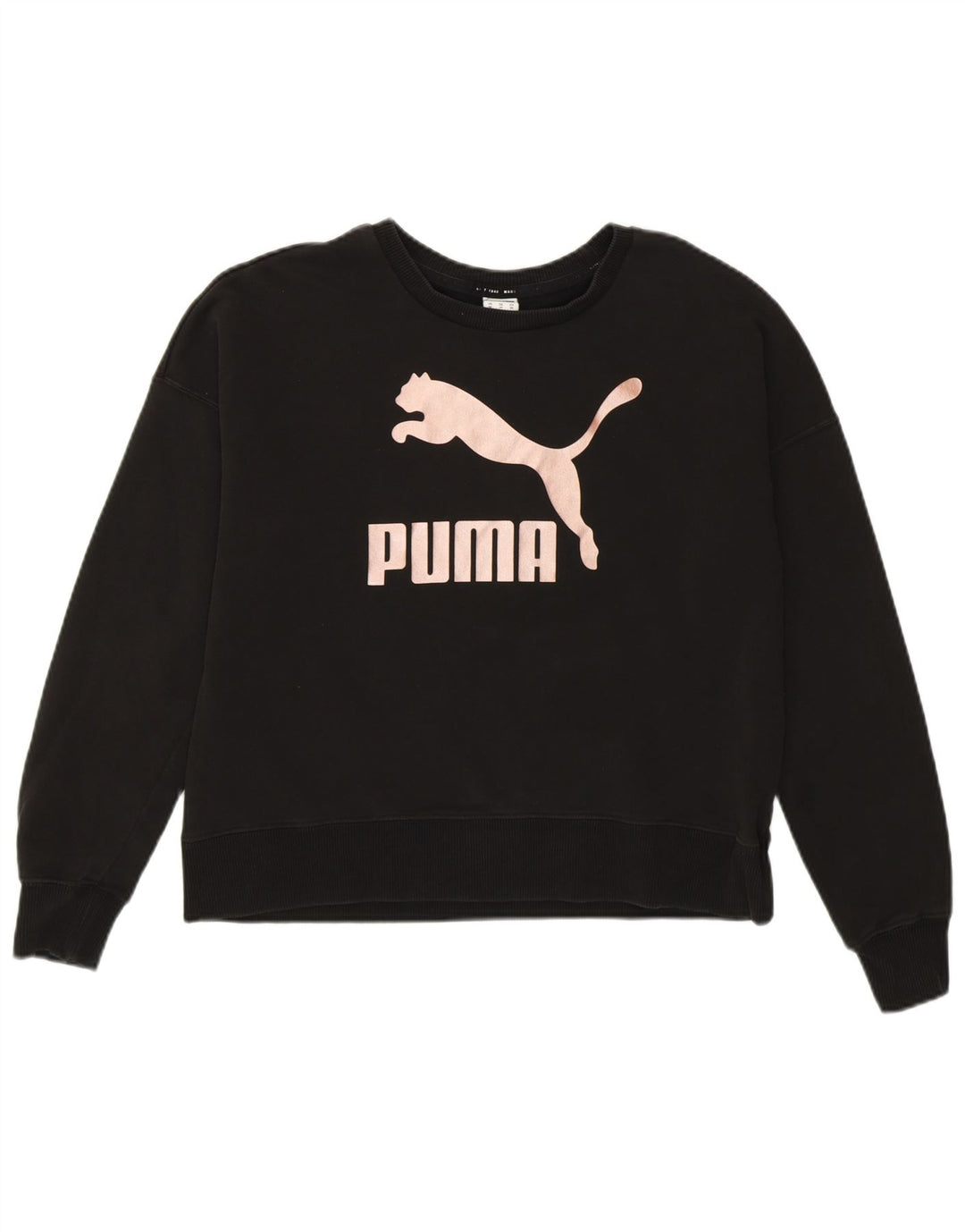 Женский укороченный свитшот с рисунком Puma большого размера UK 6 XS, черный хлопок