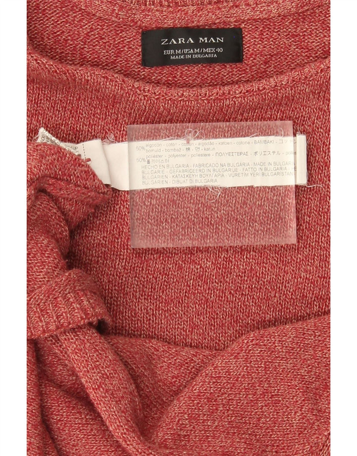 Мужской джемпер с круглым вырезом Zara, хлопковый свитер среднего красного цвета с крапинками
