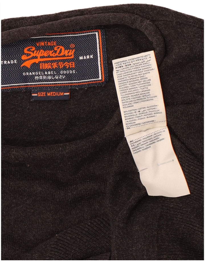 Мужской джемпер с вырезом лодочкой Superdry, хлопковый свитер среднего серого цвета