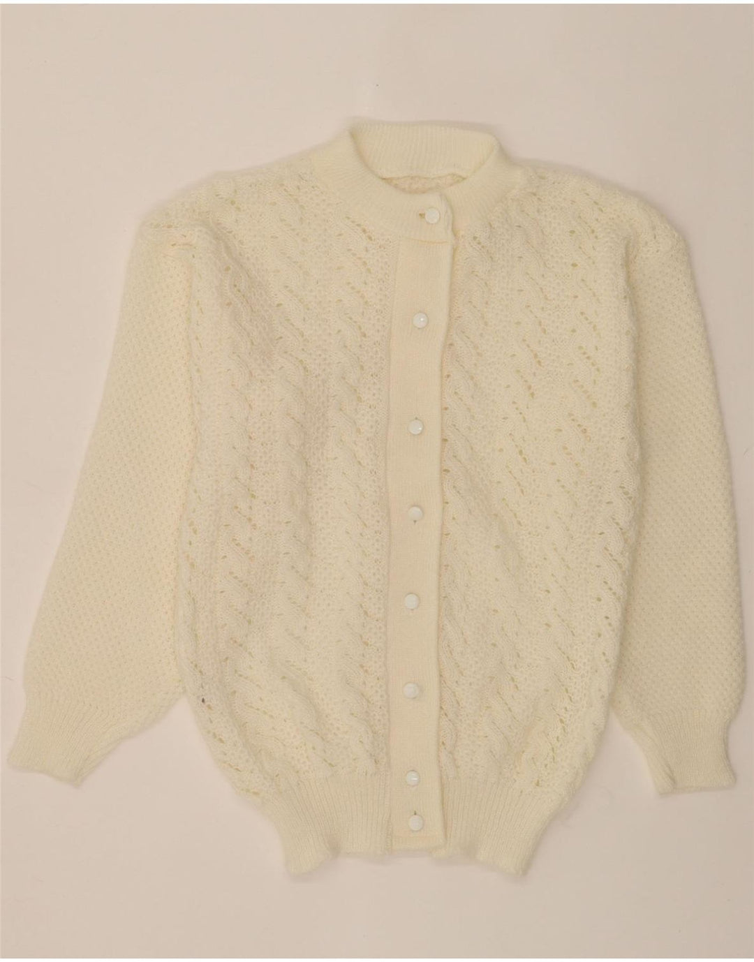 VINTAGE Womens Cardigan Sweater UK 14 Medium Off White Acrylic Vintage Vintage and Second-Hand Vintage from Messina Hembry 
