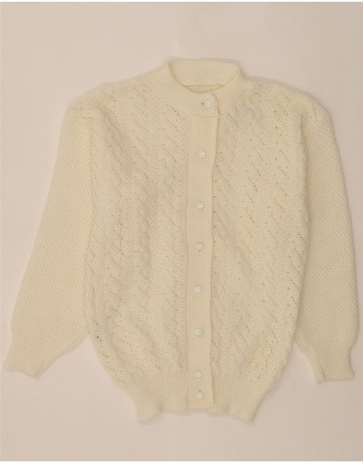 VINTAGE Womens Cardigan Sweater UK 14 Medium Off White Acrylic Vintage Vintage and Second-Hand Vintage from Messina Hembry 