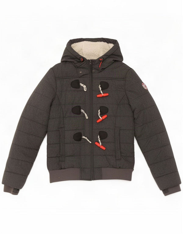 Женская стеганая куртка с капюшоном Superdry UK 10, маленький серый полиэстер
