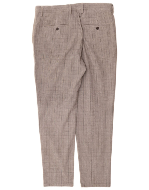 Zara Mens Slim Chino Trousers EU 42 Large W32 L30 Grey Check Polyester