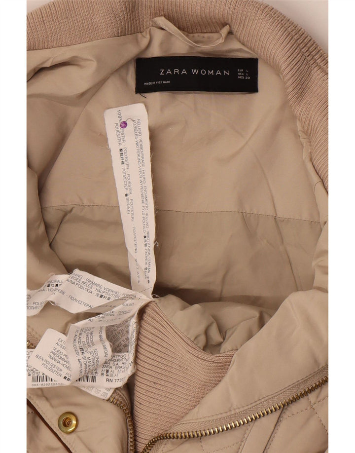 Женская стеганая куртка Zara UK 14, большой размер, бежевый полиэстер