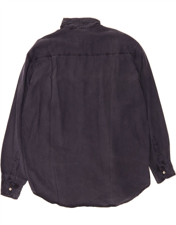 TRUSSARDI JEANS Mens Shirt Large Navy Blue Lyocell Vintage Trussardi Jeans and Second-Hand Trussardi Jeans from Messina Hembry 