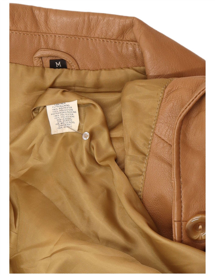 Винтажный женский кожаный пиджак на 1 пуговице, Великобритания 12, кожа среднего коричневого цвета