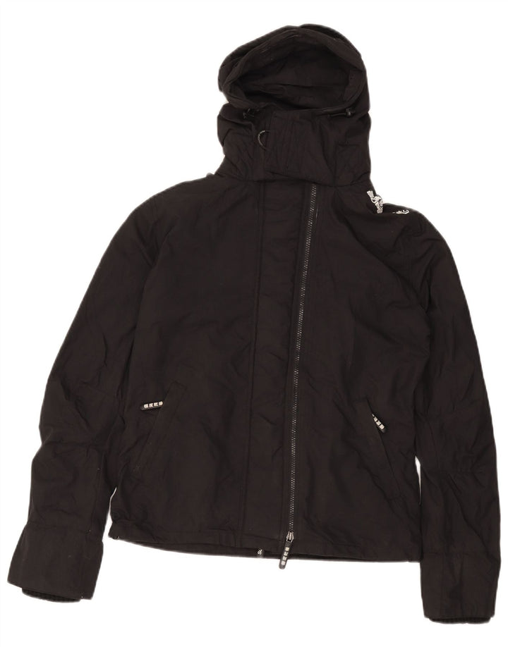 SUPERDRY Женская дождевик с капюшоном и графическим рисунком UK 14, средний черный нейлон