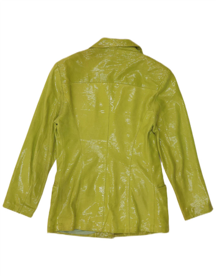 Винтажный женский пиджак на трех пуговицах IT 40, маленький зеленый с животным принтом