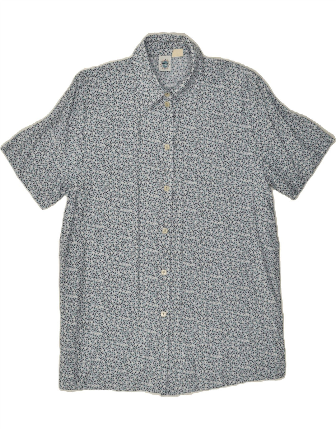 VINTAGE Womens Short Sleeve Shirt UK 14 Large Blue Floral Viscose | Vintage Vintage | Thrift | Second-Hand Vintage | Used Clothing | Messina Hembry 