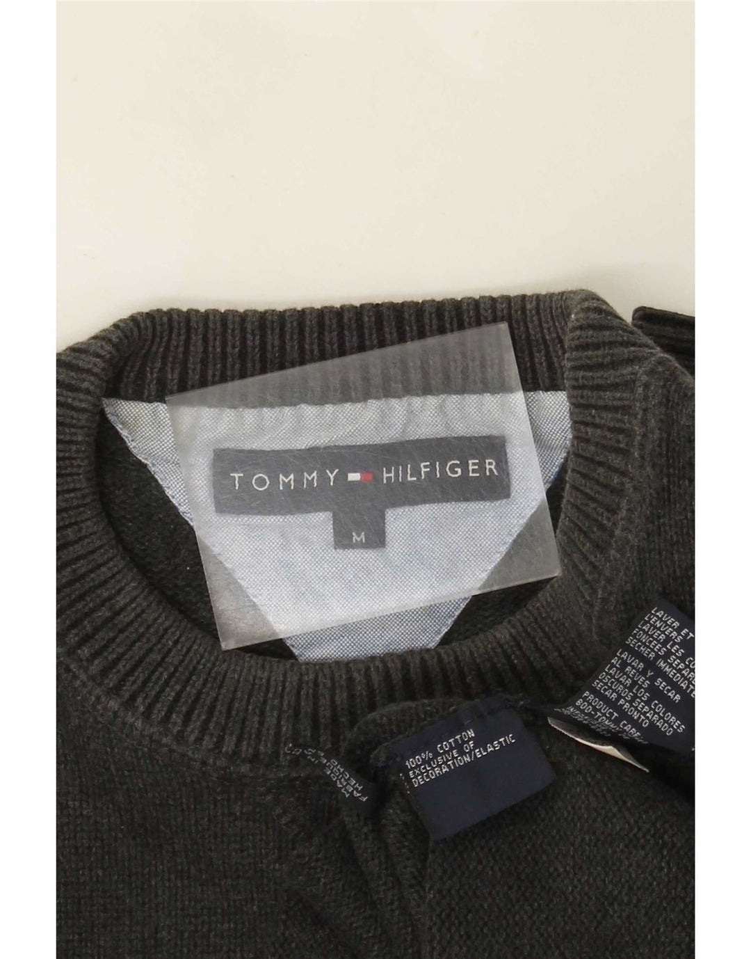 Мужской джемпер с круглым вырезом Tommy Hilfiger, хлопковый свитер среднего серого цвета