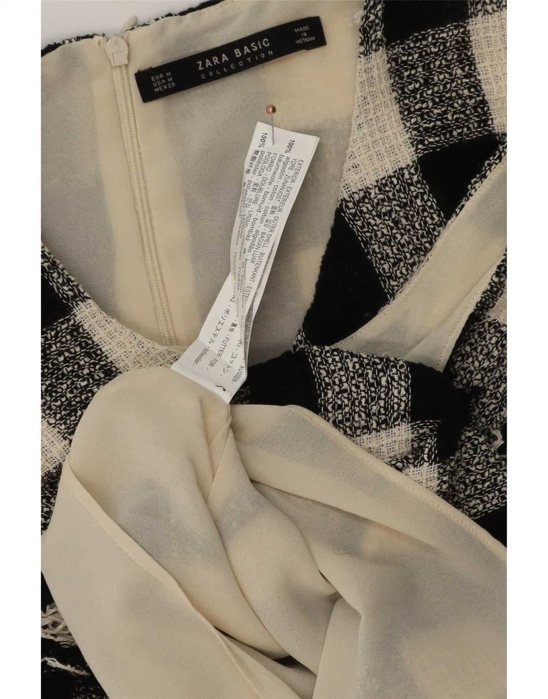 Женская блузка Zara Top UK 12, средний черный цвет в клетку, хлопок