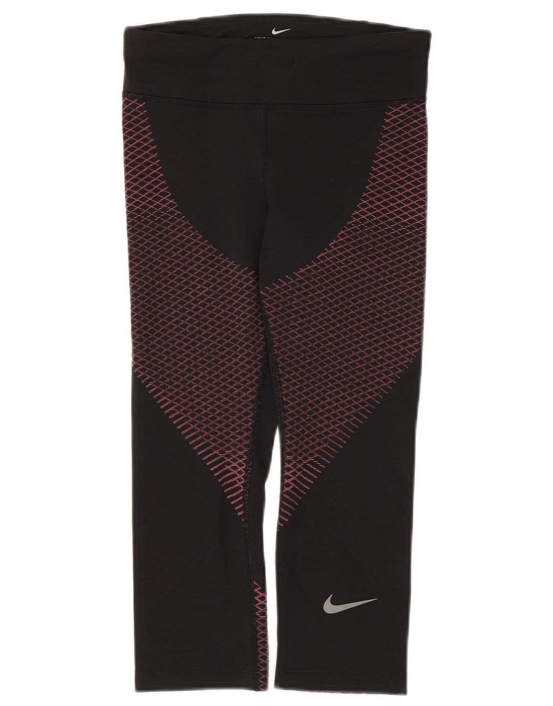 Женские леггинсы-капри Nike Dri Fit UK 8, маленькие черные, полиэстер с геометрическим рисунком