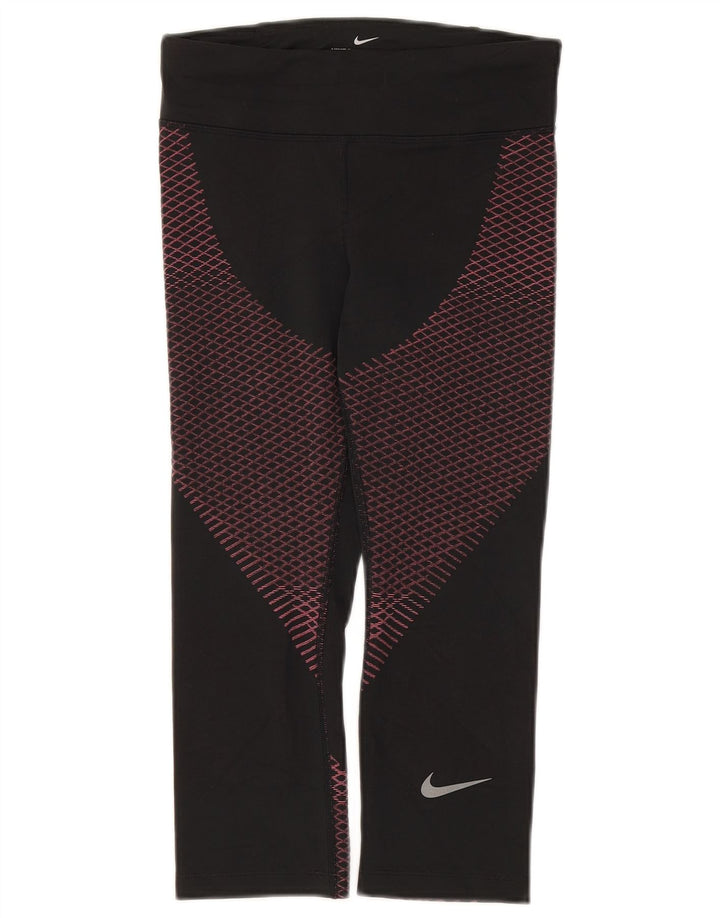 Женские леггинсы-капри Nike Dri Fit UK 8, маленькие черные, полиэстер с геометрическим рисунком