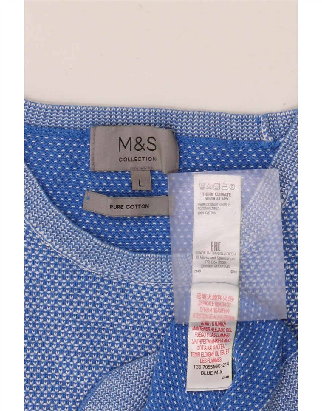 Мужской джемпер с круглым вырезом MARKS & SPENCER, большой синий хлопковый свитер