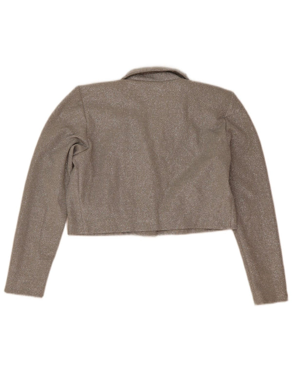 Винтажный женский укороченный топ с длинными рукавами UK 14, средний серебристый в крапинку