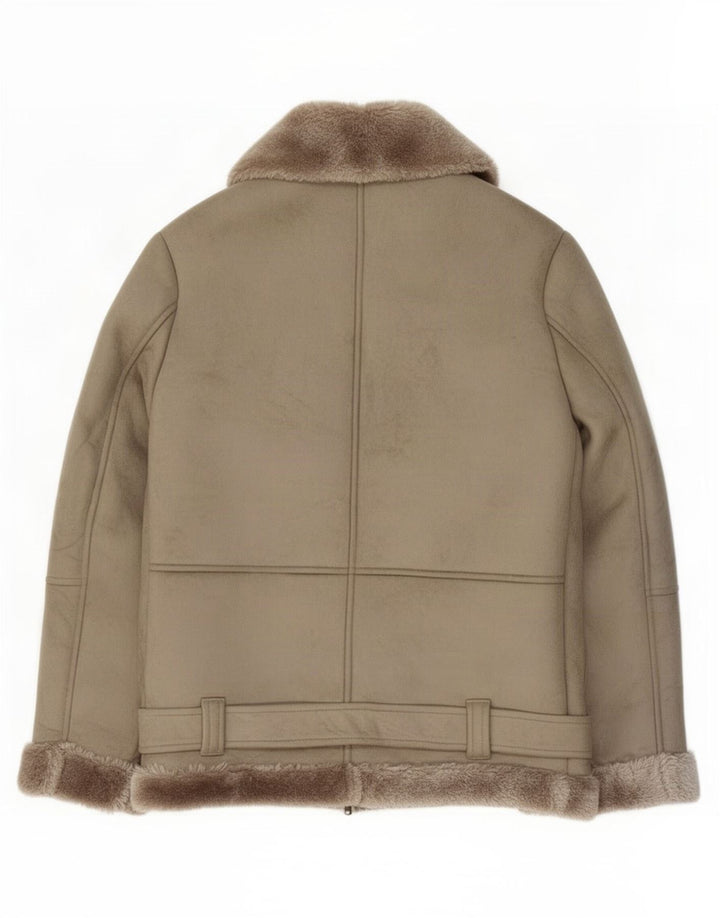 Женская байкерская куртка из шерпа Topshop UK 6 XS серого цвета из полиэстера
