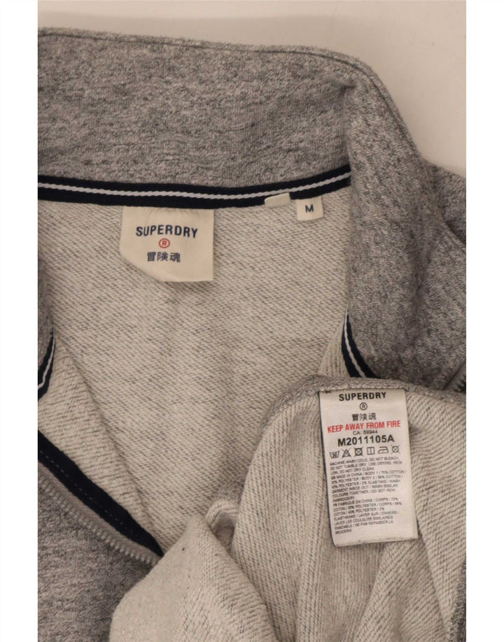 Мужской свитшот с воротником на молнии Superdry, хлопковый джемпер среднего серого цвета с крапинками