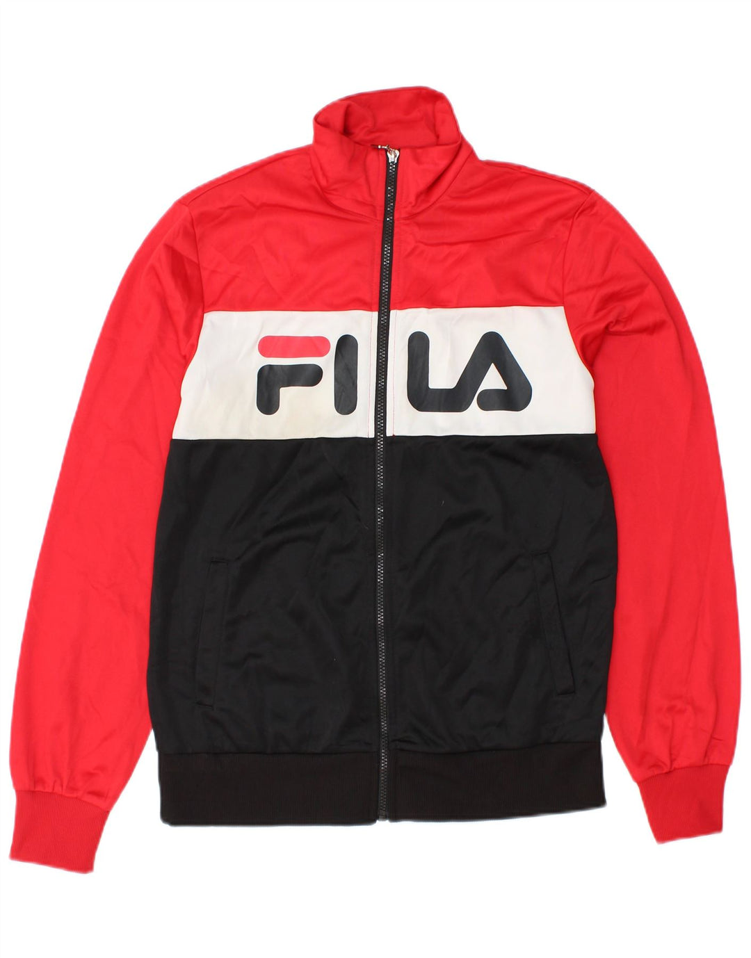 FILA Mens Graphic Tracksuit Top Jacket Small Black Colourblock Polyester