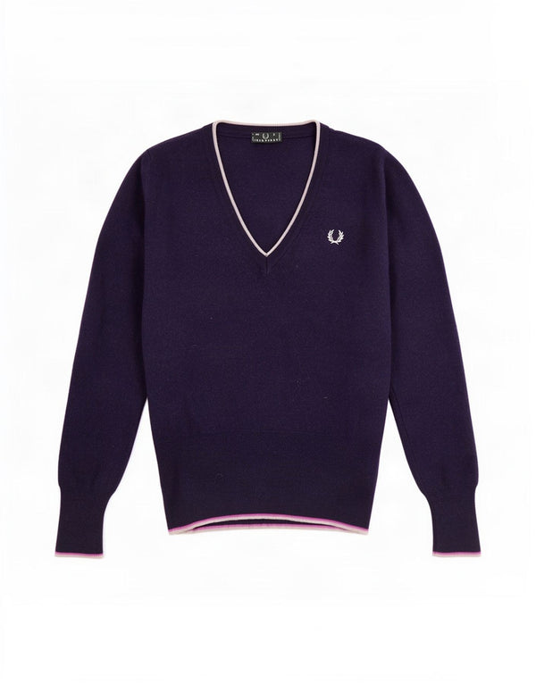 Женский джемпер с v-образным вырезом Fred Perry, размер UK 8, маленький, темно-синий, шерсть