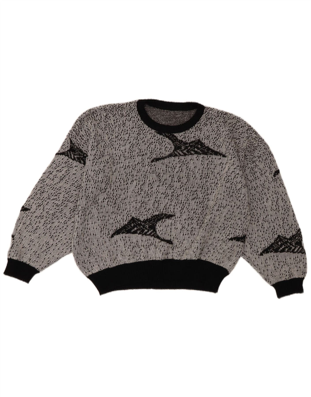 Винтажный женский укороченный джемпер с абстрактным узором и круглым вырезом, свитер, Великобритания, 18 XL, серый цвет